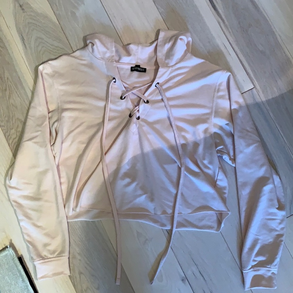 Express cropped hoodie with ties-blush pink